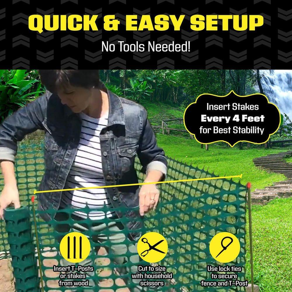 BOEN 4' x 50' Green Temporary Fencing, Mesh Snow Fence, Plastic, Safety Garden Netting, Above Ground Barrier, for Deer, Kids, Swimming Pool, Silt, Lawn, Rabbits, Poultry, Dogs