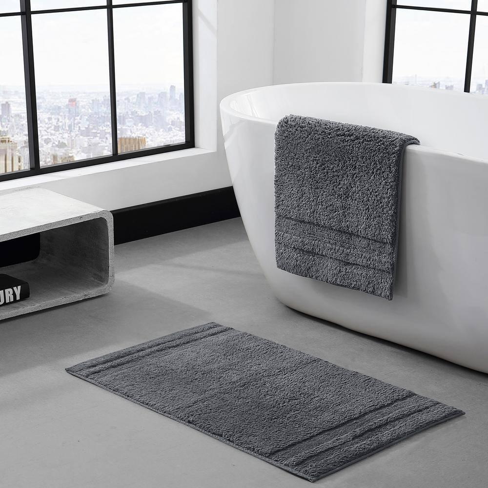 Eden Plush Pile Solid Reversible Cotton White 2 Piece Bath Rug Set
