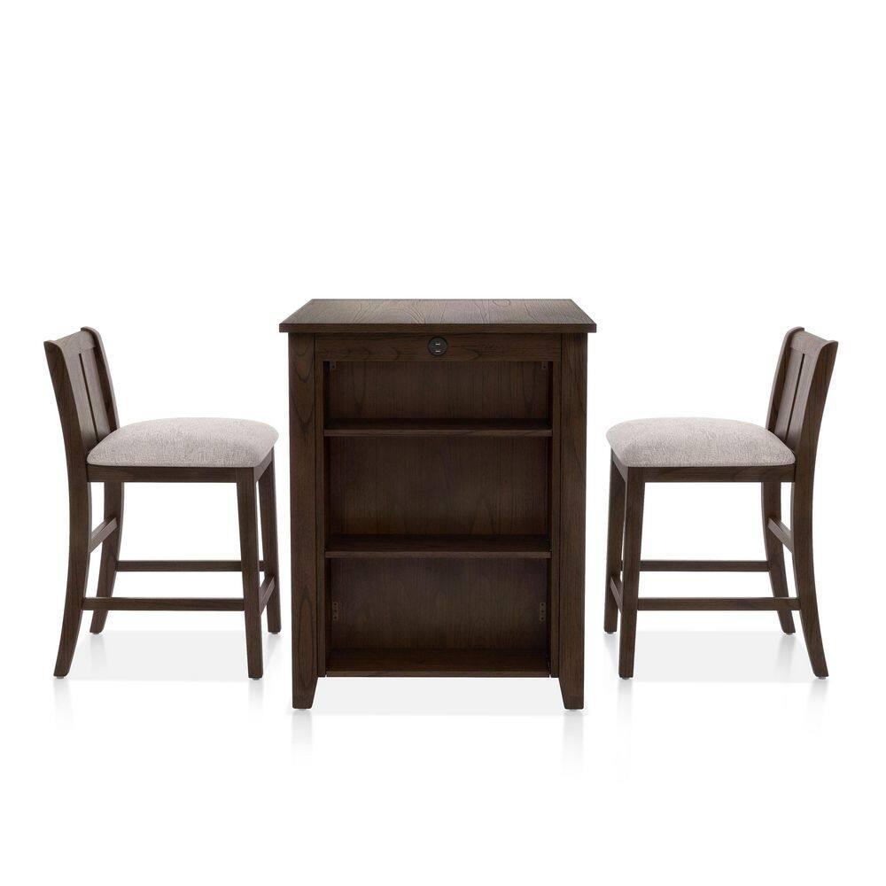 Furniture of America Tate 3-Piece Solid Wood Counter Height Dining Table Set, Dark Cherry