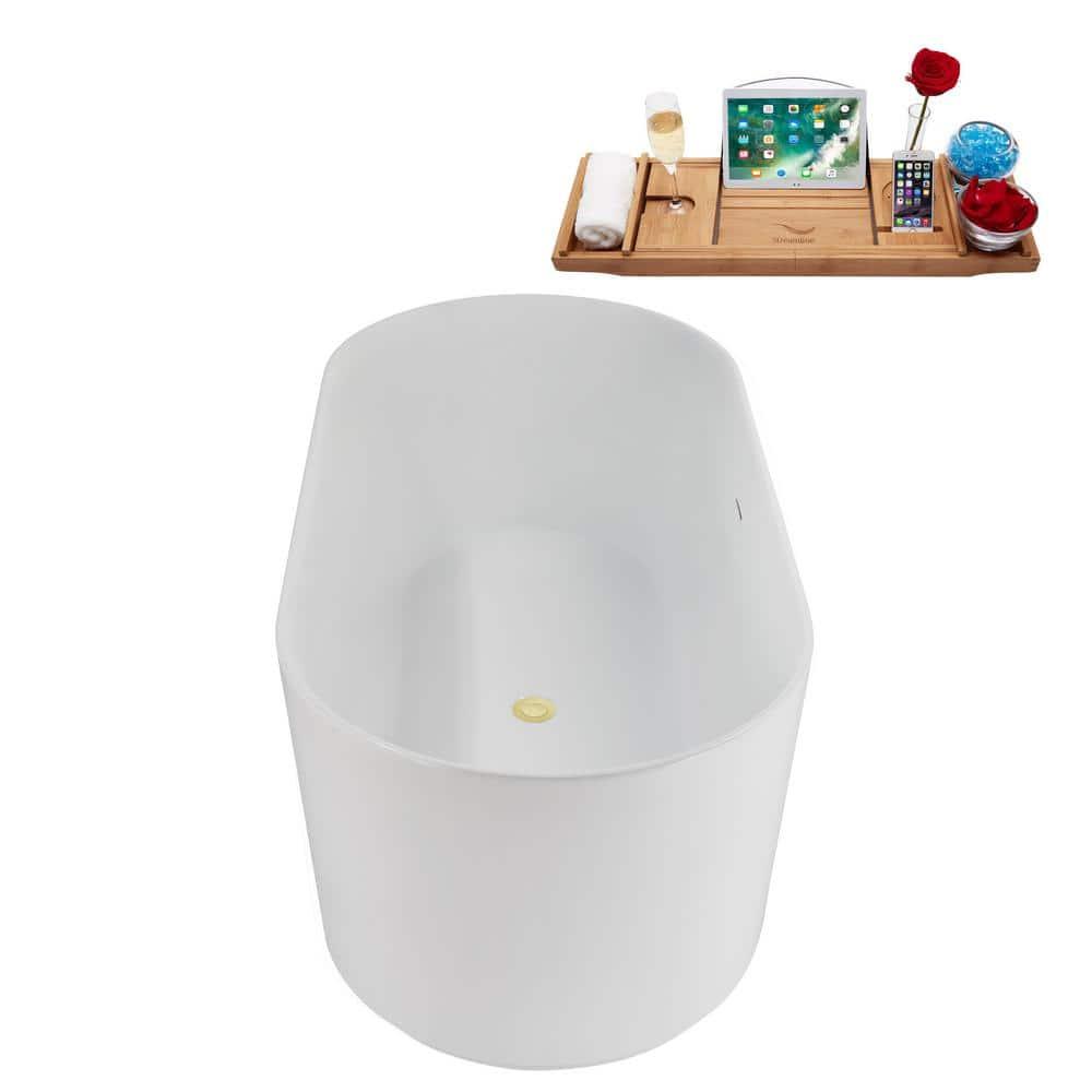 59" Streamline Soaking Freestanding Tub and Tray With Internal Drain