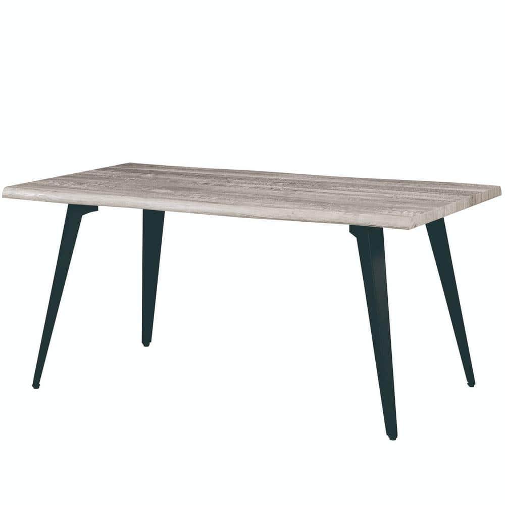 LeisureMod Ravenna Single Modern 63" Rectangular Dining Table with Wavy Edge Wood Top and Metal Legs