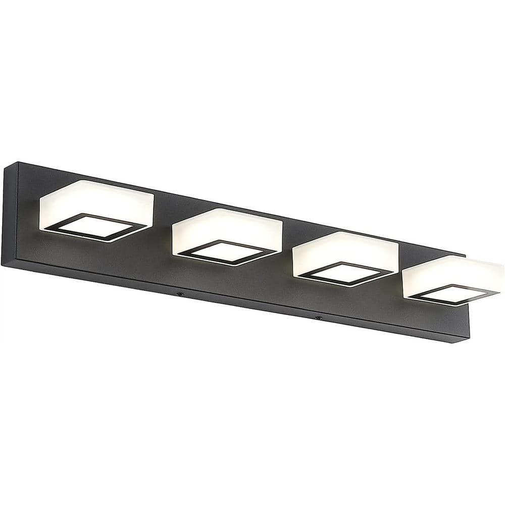 Ralbay Modern LED Black Vanity Lights 4 Lights Acrylic Bathroom Vanity Lighting Fixtures Modern Matte Black Bathroom Vanity Lights (Natural White Light)