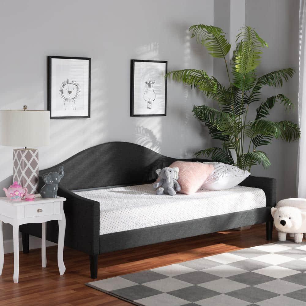 Full Milligan Upholstered Wood Daybed Charcoal/Dark Brown - Baxton Studio: Elegant Bedroom Furniture, No Trundle