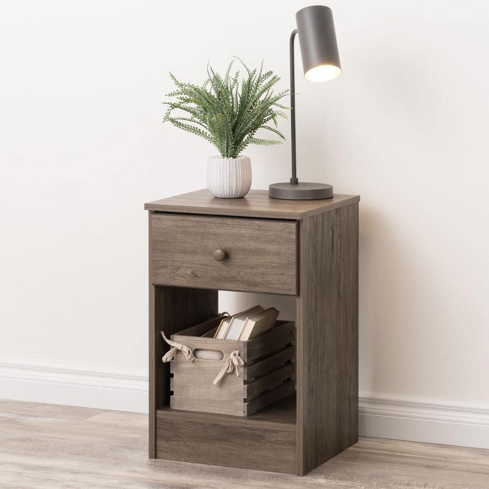 Astrid Drawer Nightstand Drifted Gray - Prepac: Open-Shelf Design, Solid Wood Knobs, Laminated Surface