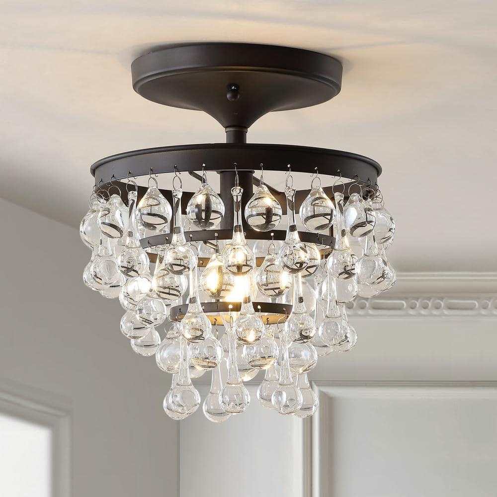 JONATHAN Y Toronto 10" Metal/Crystal LED Flush Mount, Oil Rubbed Bronze