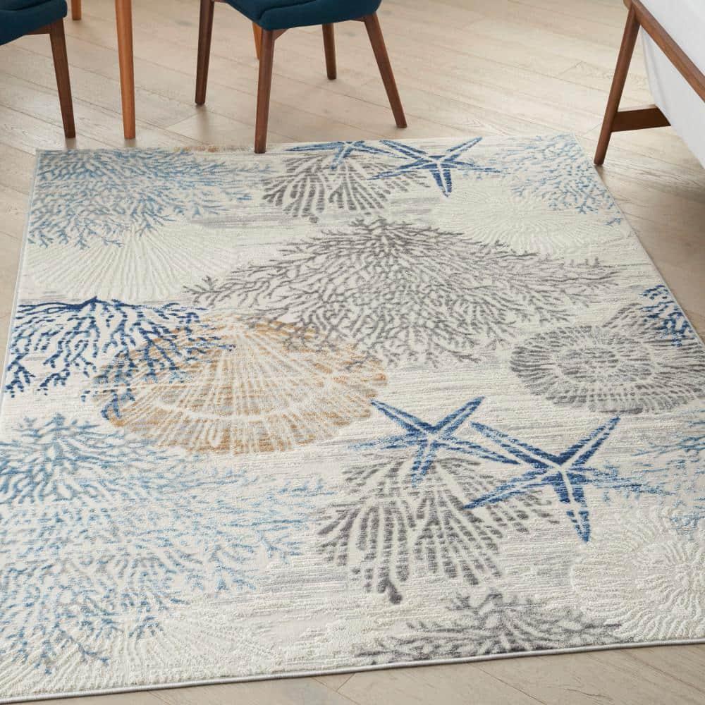 Nourison Pompeii 4' x 6' Ivory Grey Blue Coastal, Nautical & Beach Indoor Rug