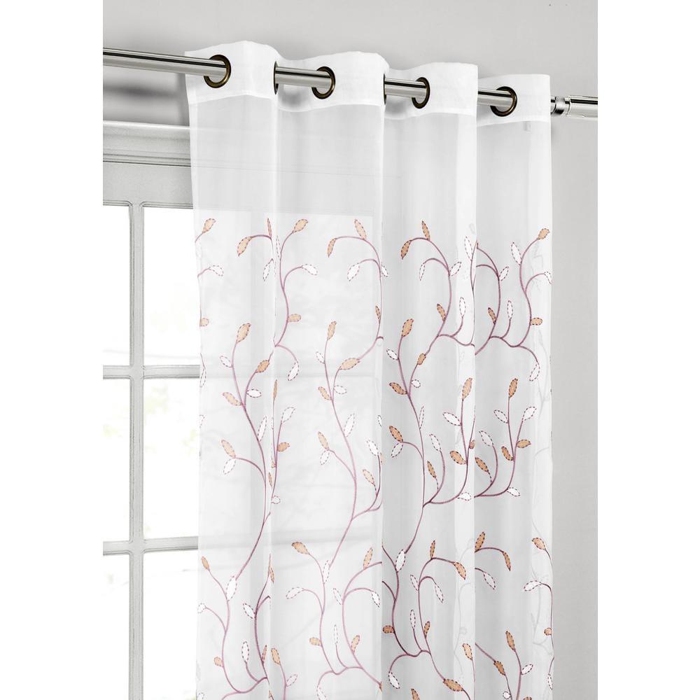 Grommet Curtain Panel, Embroidered Sheer Extra-Wide, Pink 54" x 63"