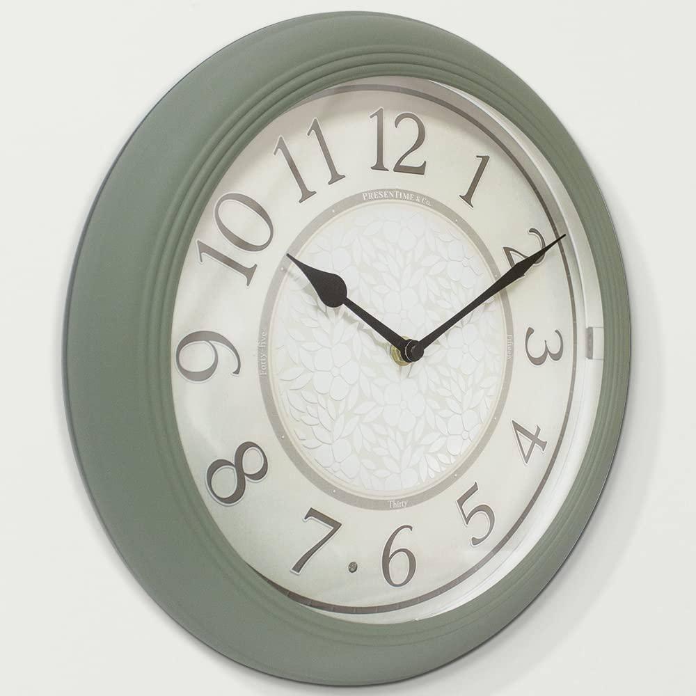 PresenTime & Co 12.6" Indoor Luminous Clock, Silent no ticking, Paris sage green, Lighted Clock with Smart Sensor to turn on/off lights in Low/bright light.