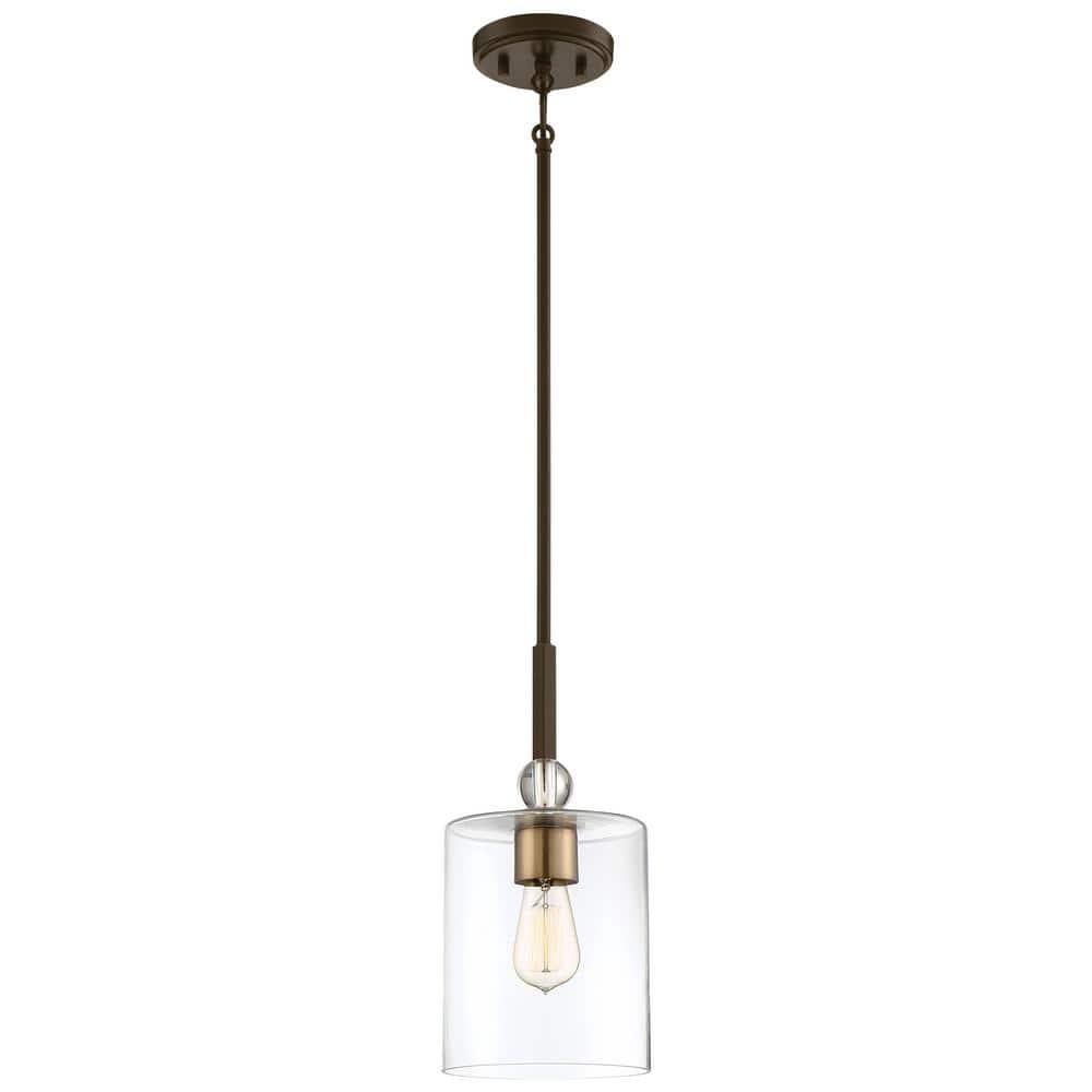 1 Light Mini Pendant In Transitional Style 14.5 Inches Tall By 7 Inches Wide-Painted Bronze/Natural Brush Finish    -Traditional Installation Minka
