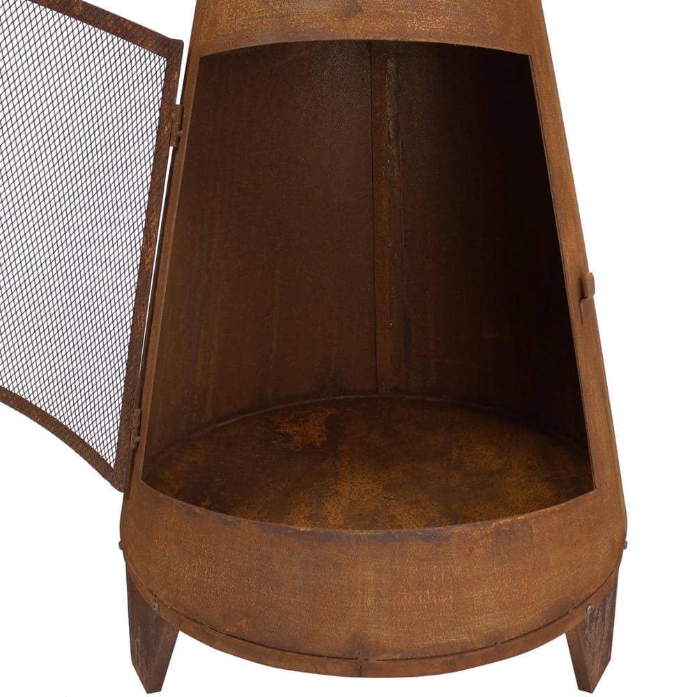 SunnyDaze Decor 70'' H x 23.5'' W 70" Rust Patina Finish Steel Wood-Burning Chiminea with Spark Screen