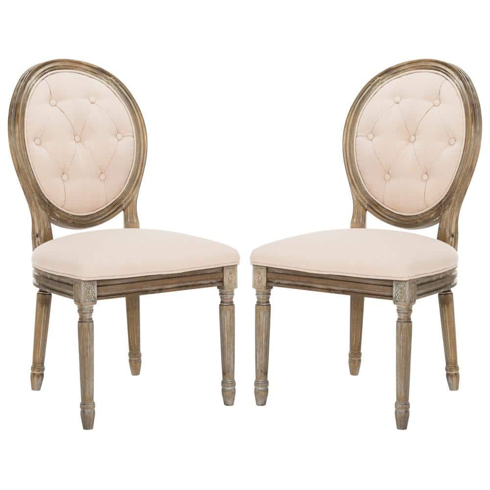 Holloway Tufted Oval Side Chair (Set of 2) - Beige/Rustic Oak - Safavieh