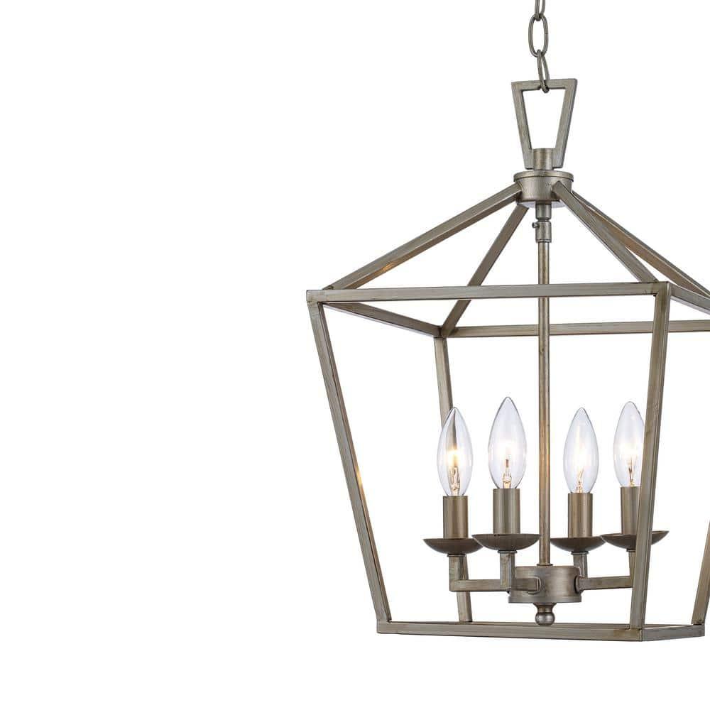 Lacey 4-Light Antique Silver Leaf Pendant Light Fixture with Caged Metal Shade