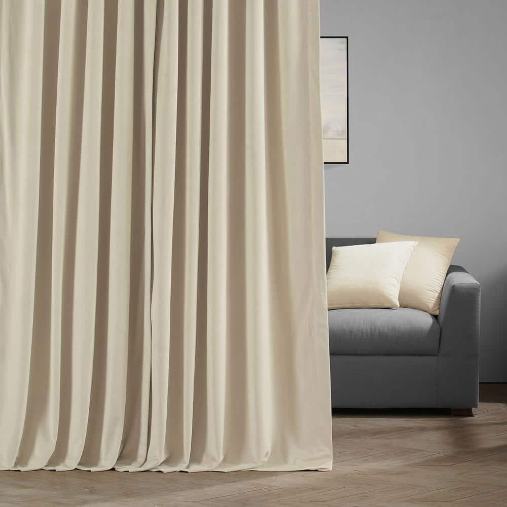 Exclusive Fabrics  Signature Extra Wide Blackout Velvet Curtains (1 Panel) - Luxurious Blackout Drapes Neutral Ground 100 x 84 84 Inches