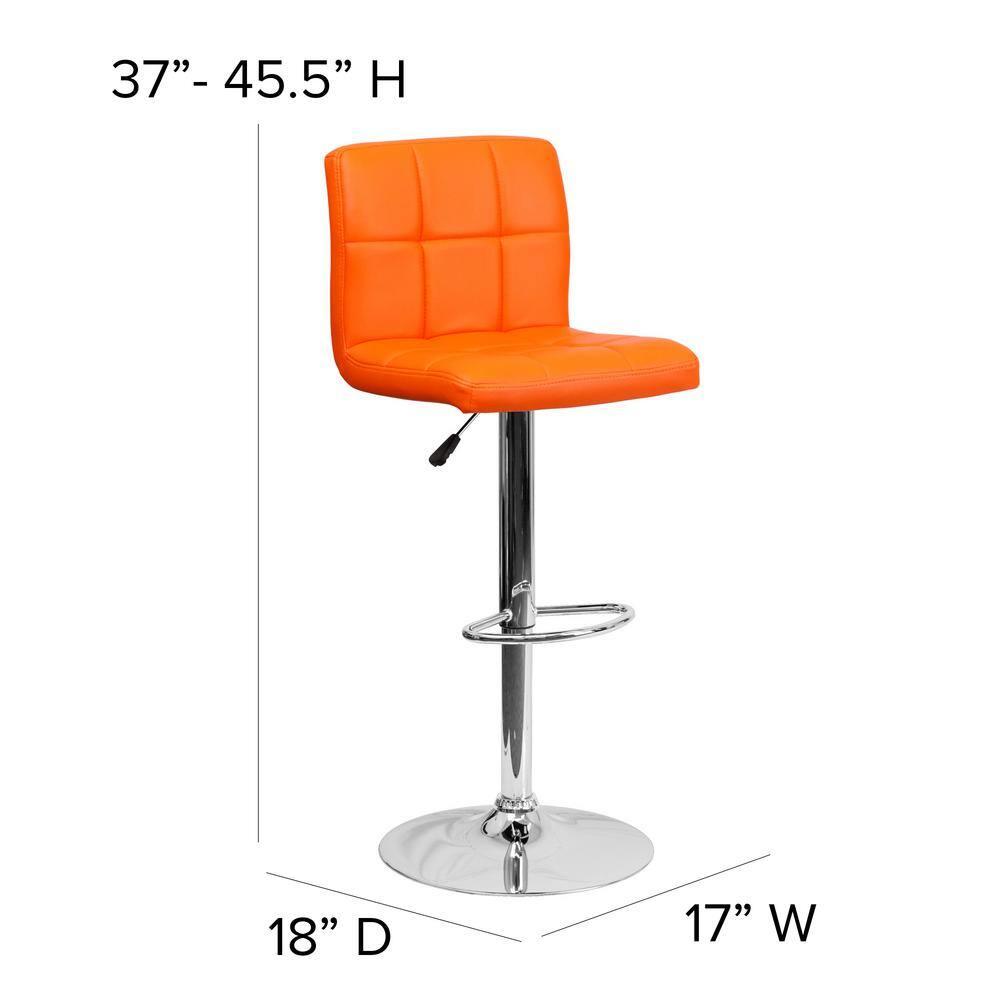Flash Furniture Contemporary Orange Quilted Vinyl Adjustable Height Barstool with Chrome Base