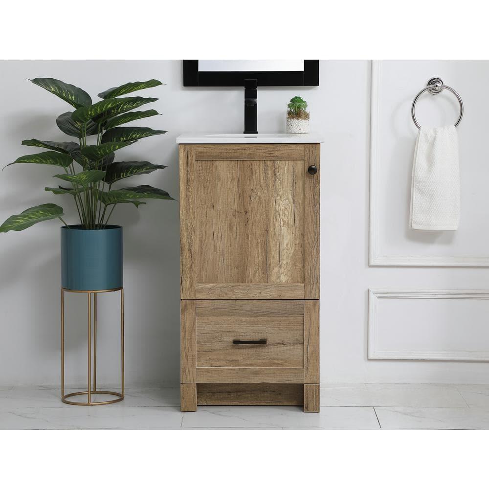 18 in. Single Bathroom Vanity, Natural Oak