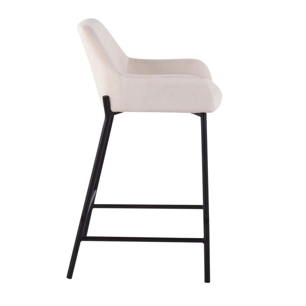 Set of 2 Daniella Metal/Polyester Counter Height Barstools Black/Cream - LumiSource: Upholstered, Spot Clean, Foam Filled, Fixed Height
