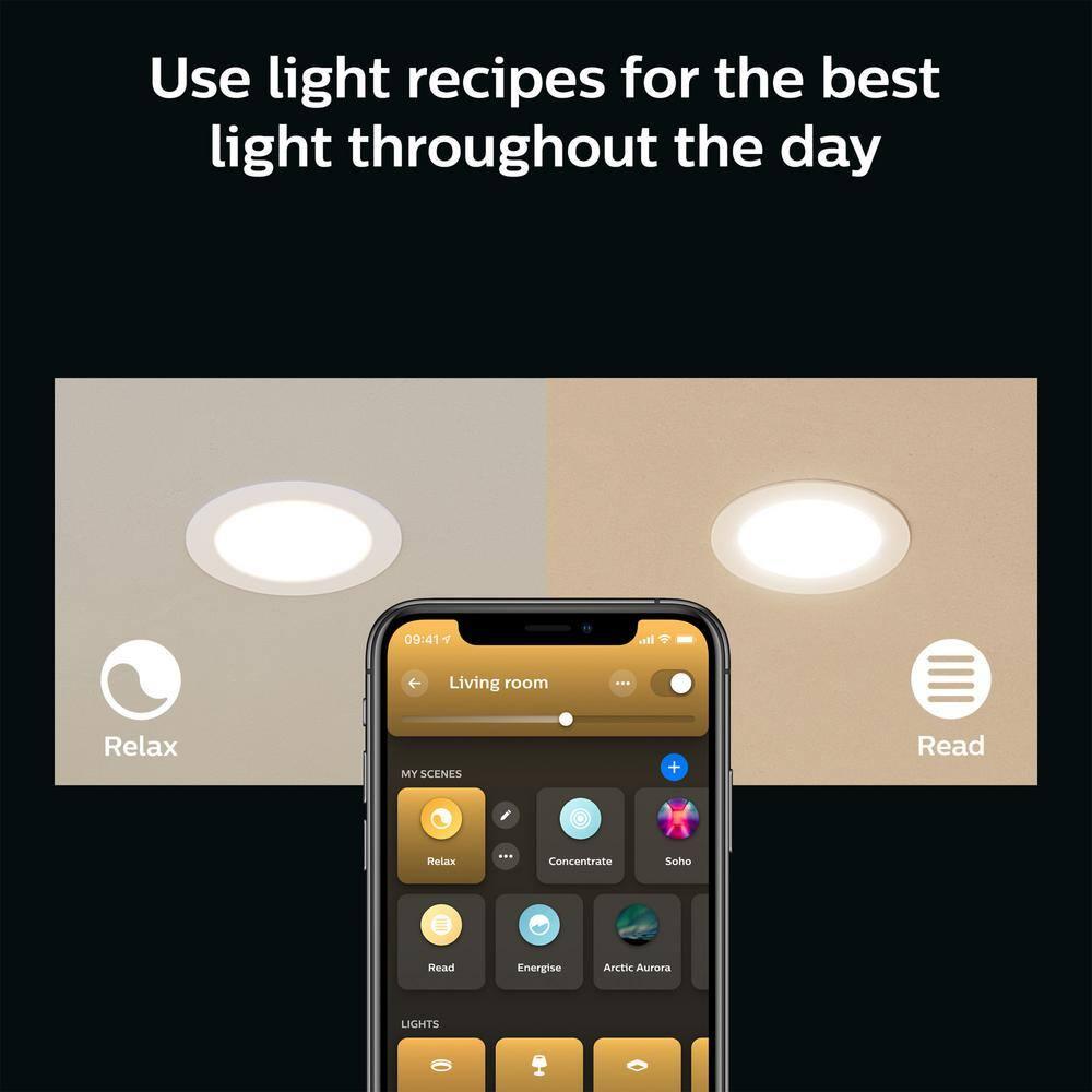 Philips Hue Slim 6-inch Downlight, White & Color Ambiance (Bluetooth Compatible), Voice Control with Alexa, Apple HomeKit & Google Assistant