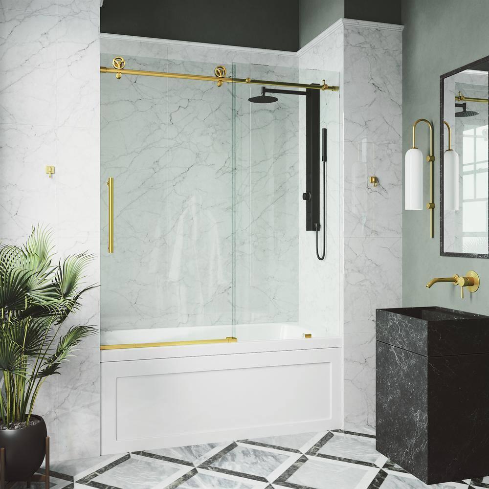 Cass 56-60" W x 66" H Sliding Frameless Tub Door with 3/8" Clear Glass