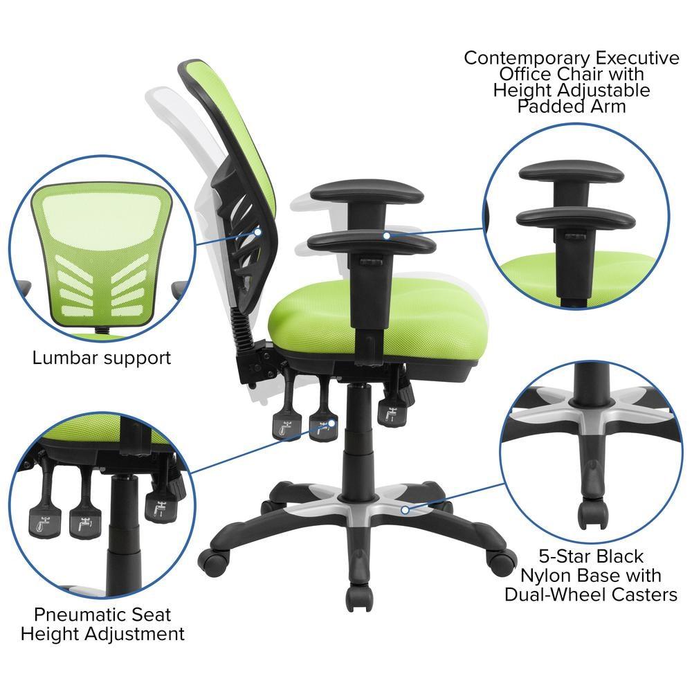 Flash Furniture Nicholas Mid-Back Green Mesh Multifunction Executive Swivel Ergonomic Office Chair with Adjustable Arms