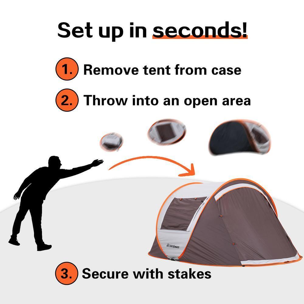 EchoSmile 2-Person White and Brown Pop Up Camping Tent