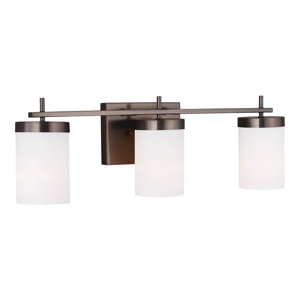 Zire 24 in. W 3-Light Brushed Oil Rubbed Bronze Vanity Light with Etched White Glass Shades with LED Bulbs