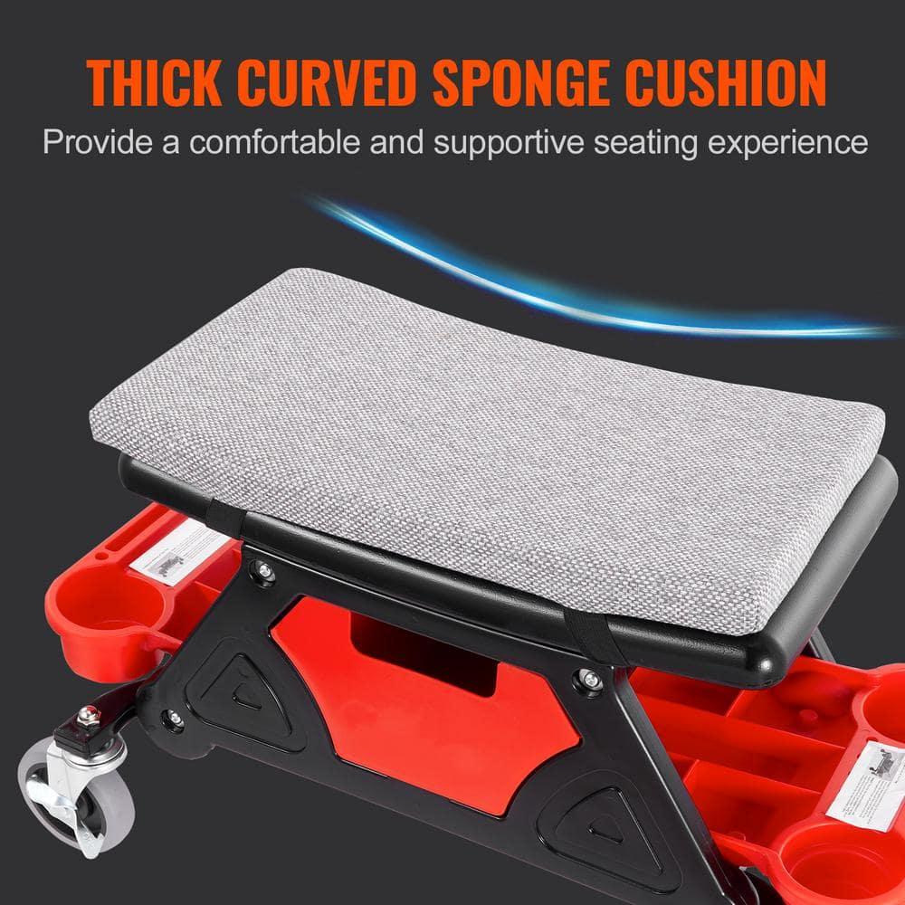 KFFKFF Mechanics Stool, 300 lbs Capacity Rolling Mechanic Seat with 4" Wheels, with Three Slide Out Tool Trays and Drawer, Home Garage DIY Automotive