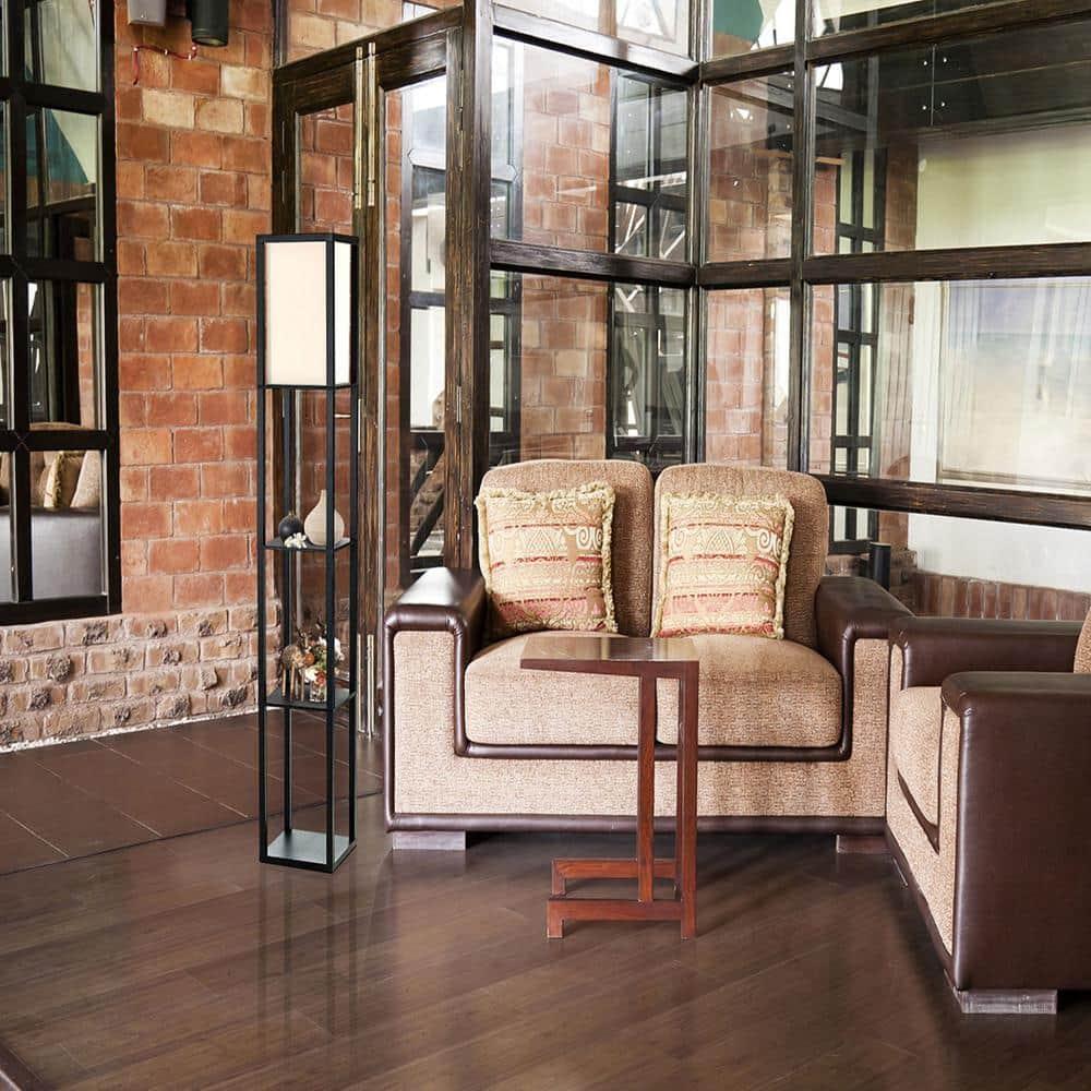 Simple Designs 62.5" Three Shelf Etagere Organizer Storage Floor Lamp