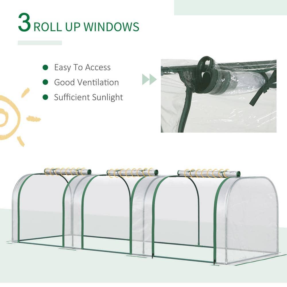 Outsunny Mini Greenhouse, 10' x 3' x 2.5' Portable Tunnels, 3 Roll-Up Zip Doors, UV Waterproof Plastic Cover, Steel Frame, Clear