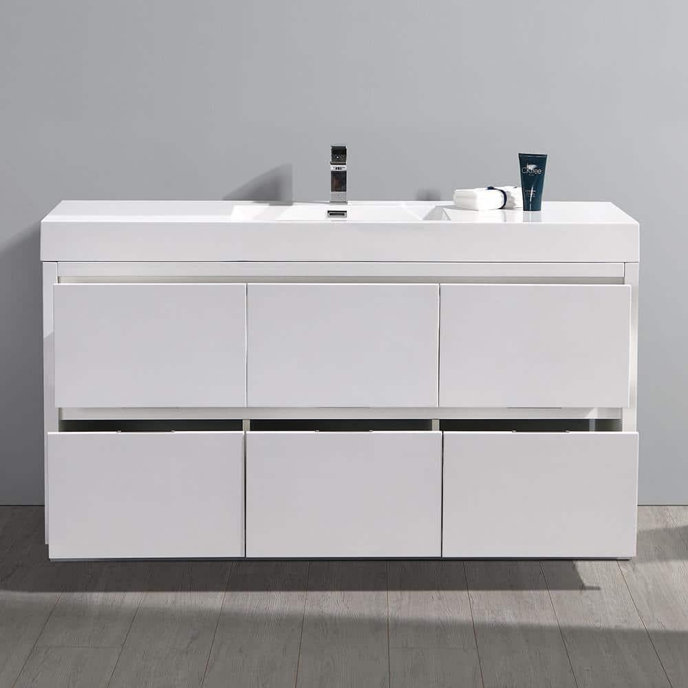 Valencia 60" Freestanding Single Modern Bathroom Vanity with Ingegrated Sink - Faucet Not Included