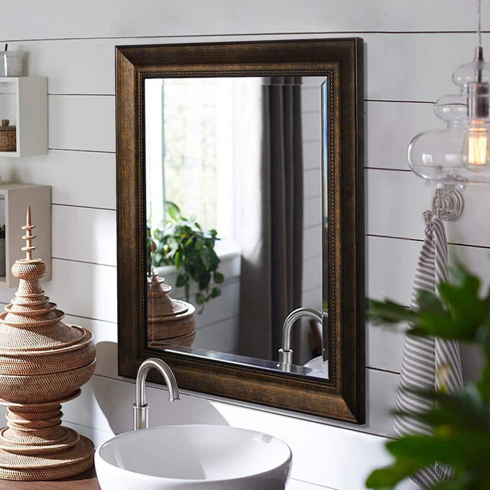 Head West Deep Bronze Beaded Rectangular Framed Beveled Accent Wall Vanity Mirror - 28.5 x 34.5