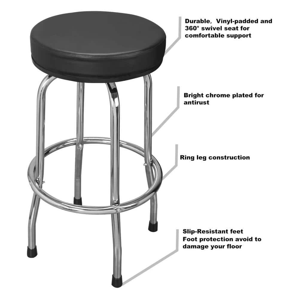 Torin Swivel Bar Stool: Padded Garage/Shop Seat with Chrome Plated Legs, 28.74 Inch Height,Black,W6185-B