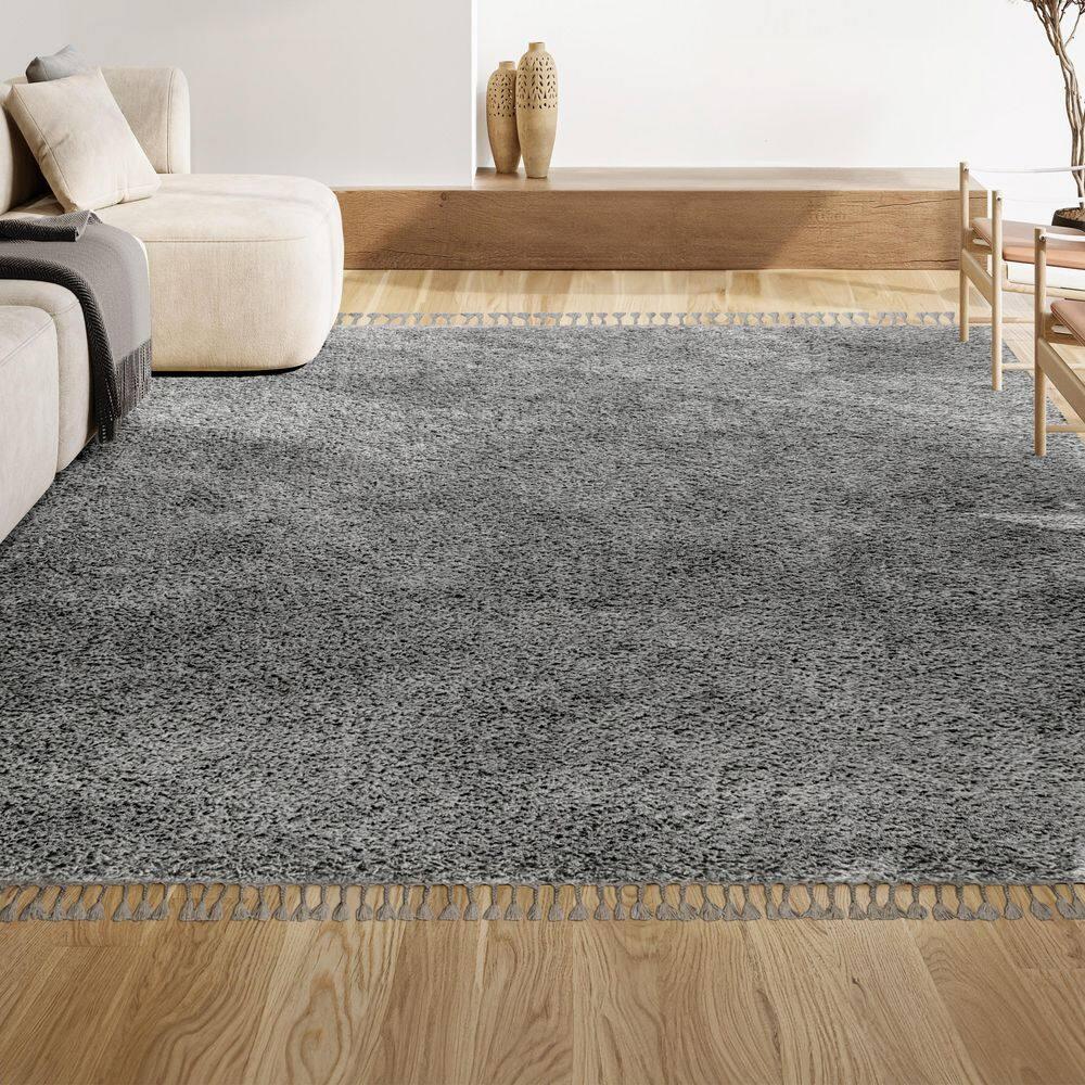 3'x5' Mercer Shag Plush Tassel Area Rug, Charcoal - JONATHAN Y