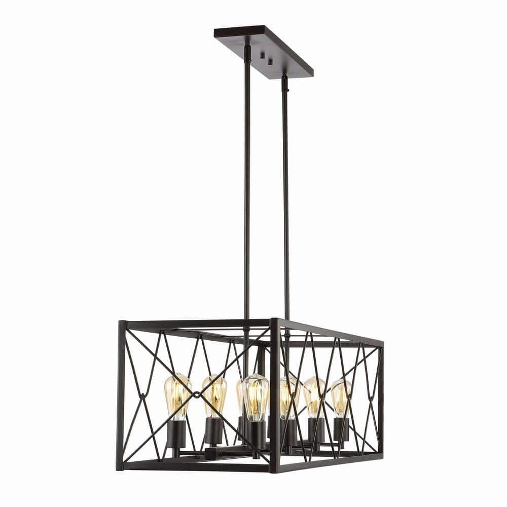 JONATHAN Y Galax 39" 8-Light Adjustable Iron Farmhouse Industrial LED Dimmable Pendant, Oil Rubbed Bronze