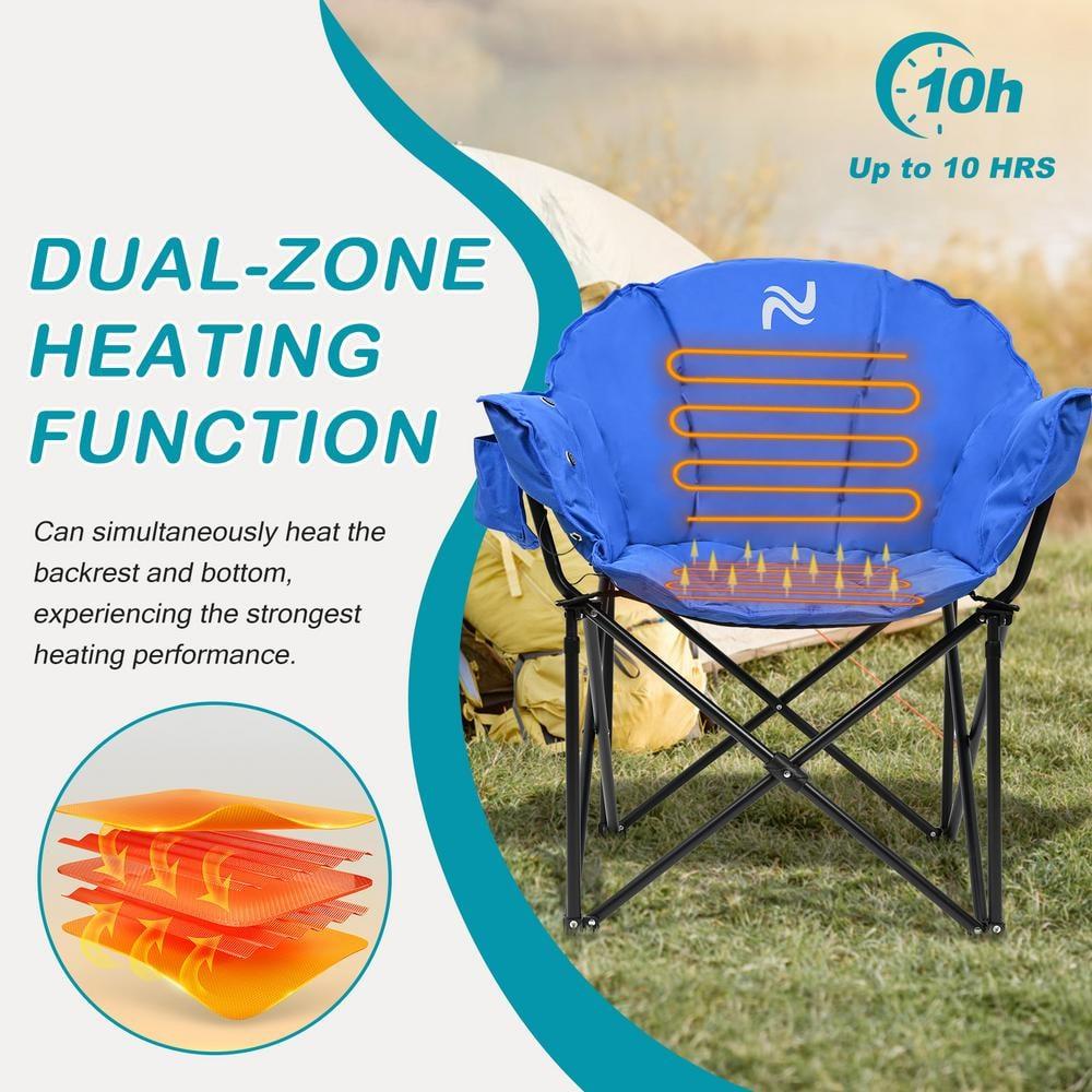 NAIZEA Set of 2 Oversized Heated Camping Chair, Patio Lounge Chairs with 3 Heat Levels, Portable Folding Heated Chair Round Moon Saucer Folding Lawn Chair Outdoor Chair for Camping, Lounge Patio