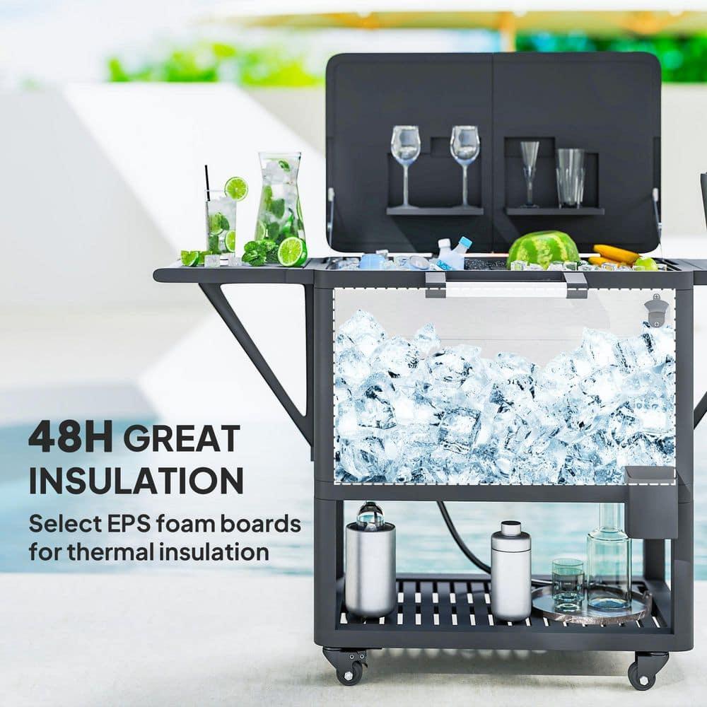 Outsunny 104 Quart Patio Cooler Cart, Outdoor Beverage Rolling Ice Chest with Bottle Opener and Shelves for Pool Deck BBQ Cookouts Party, Gray