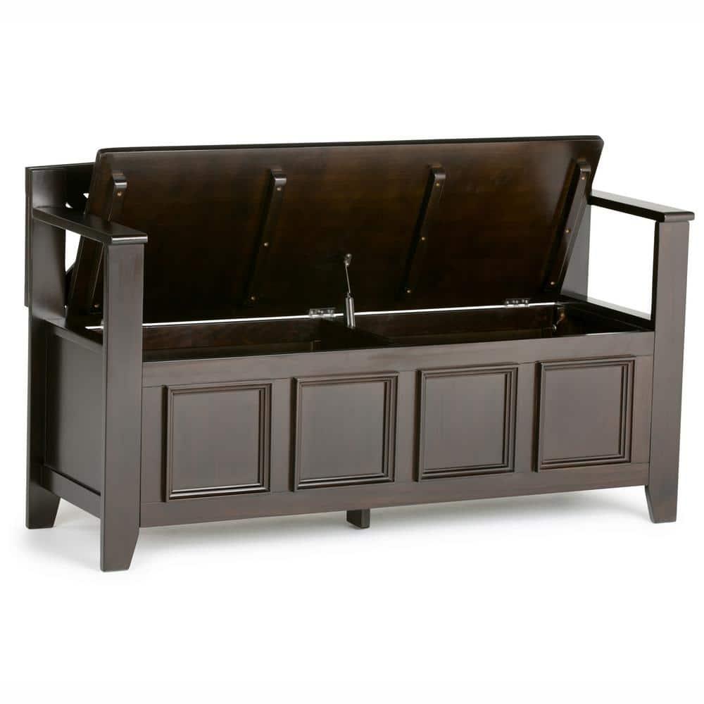 Simpli Home Amherst 48"W Solid Wood Entryway Storage Bench with Lift-Top Lid and Dual Compartments