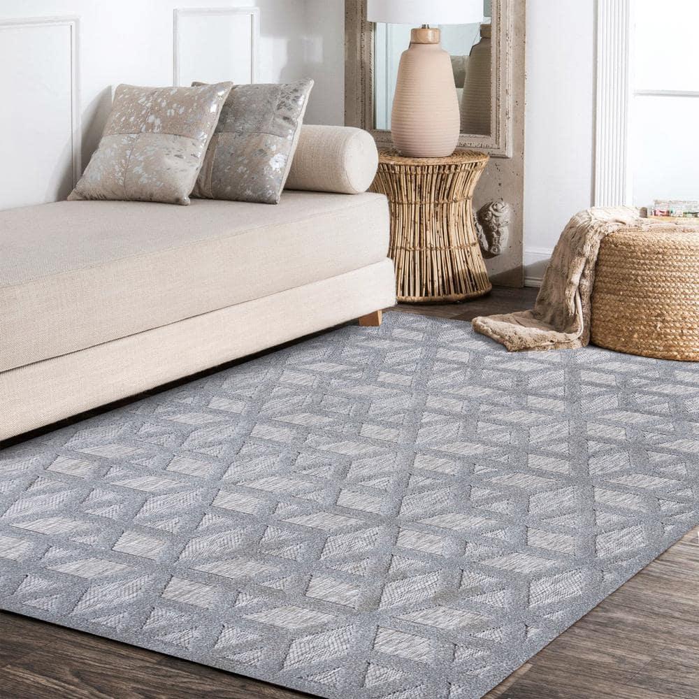 5'x8' Talaia Neutral Geometric Indoor/Outdoor Area Rug, Light Gray - JONATHAN Y