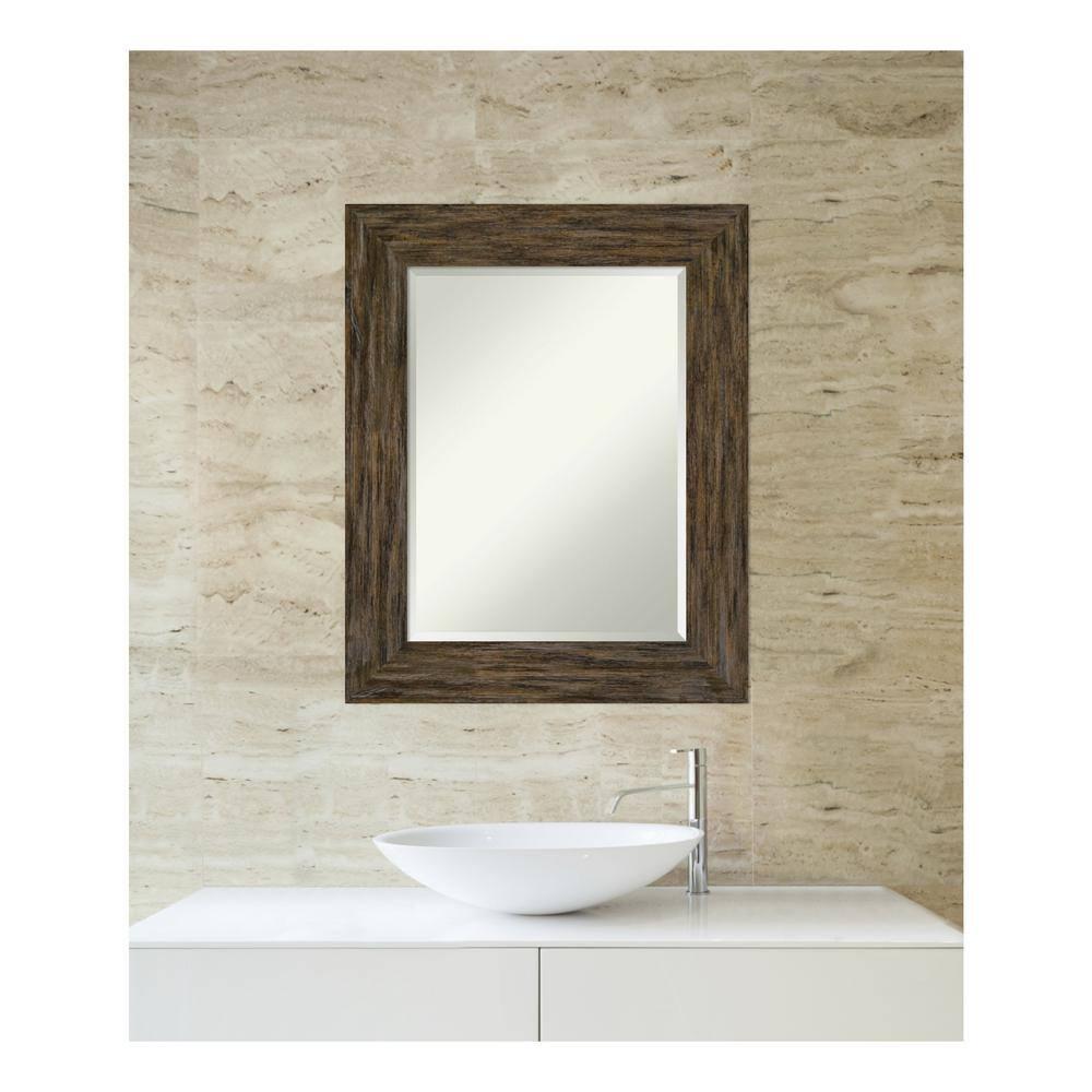 Amanti Art Beveled Wood Bathroom Wall Mirror - Fencepost Brown Frame Fencepost Brown Outer Size: 25 x 31 in