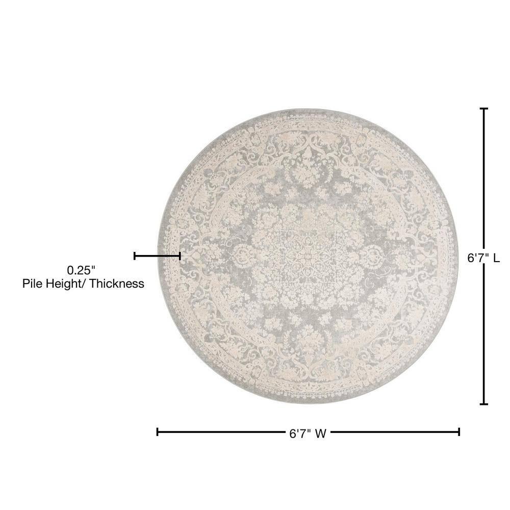 Reflection RFT664 Power Loomed Indoor Area Rug - Light Grey/Cream - 6'7" round - Safavieh.