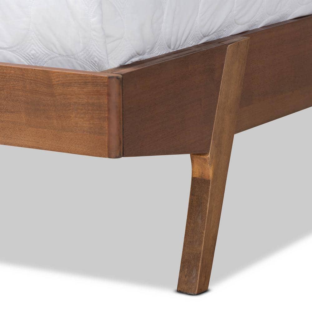 Baxton Studio Senna Mid-Century Modern Beige Fabric Upholstered and Walnut Brown Finished Wood Queen Size Platform Bed
