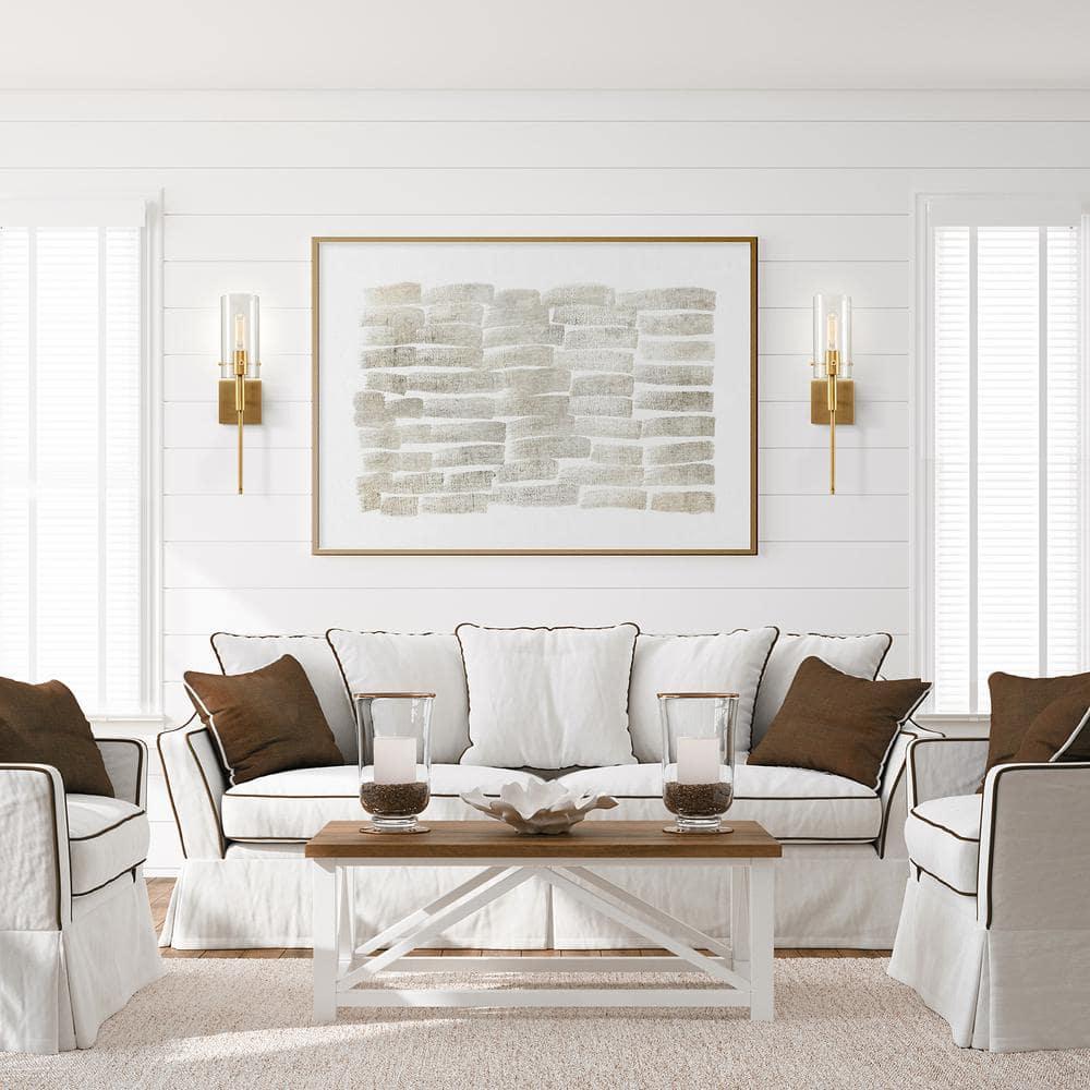 1-Light Gold Cylindrical Armed Sconce Set with Glass Shade (Set of 2)