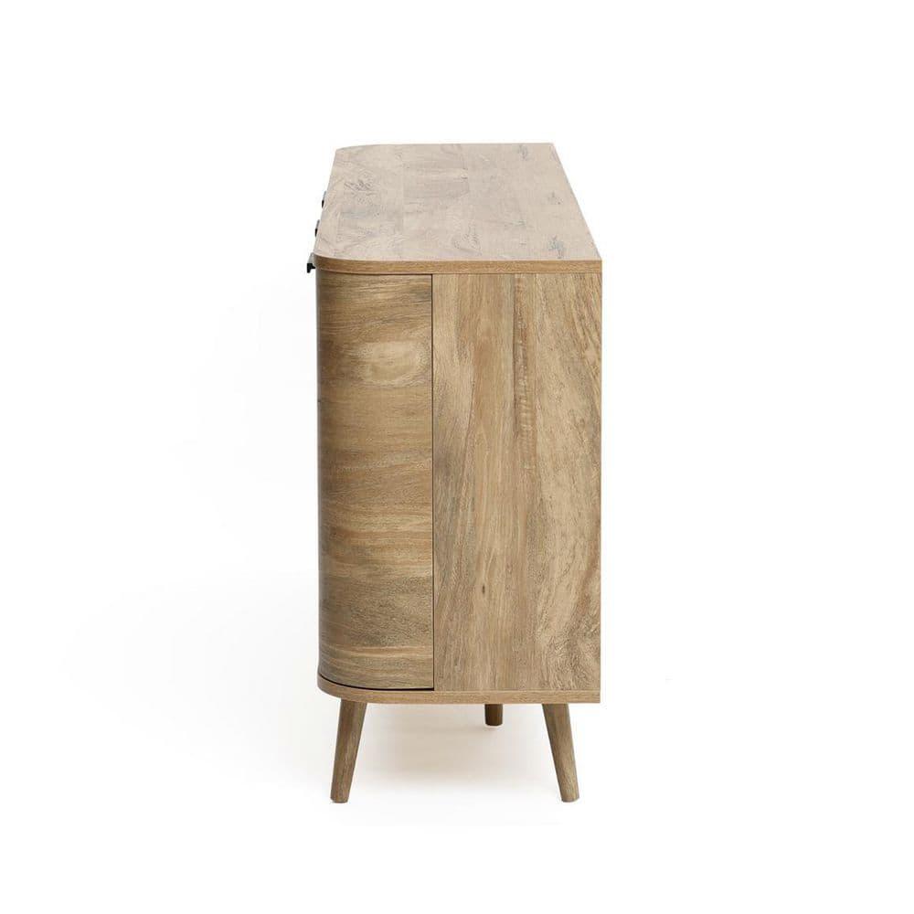 LuxenHome Sideboard Buffet Cabinet with Storage, 59'' Wide Natural Oak Manufactured Wood Accent Console Cabinet with 2-Door and 3-Drawer