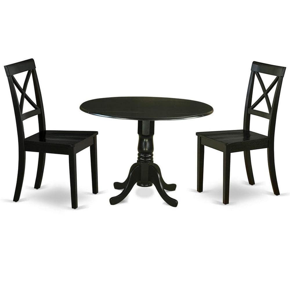 East West Furniture Dublin Table and X-back Chair Set with Wood Seat in Black