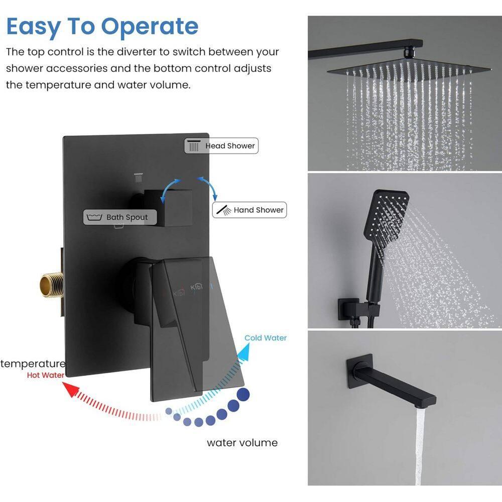 Kibi USA Cube Pressure Balanced 3-Function Shower System with Rough-In Valve Matte Black Matte