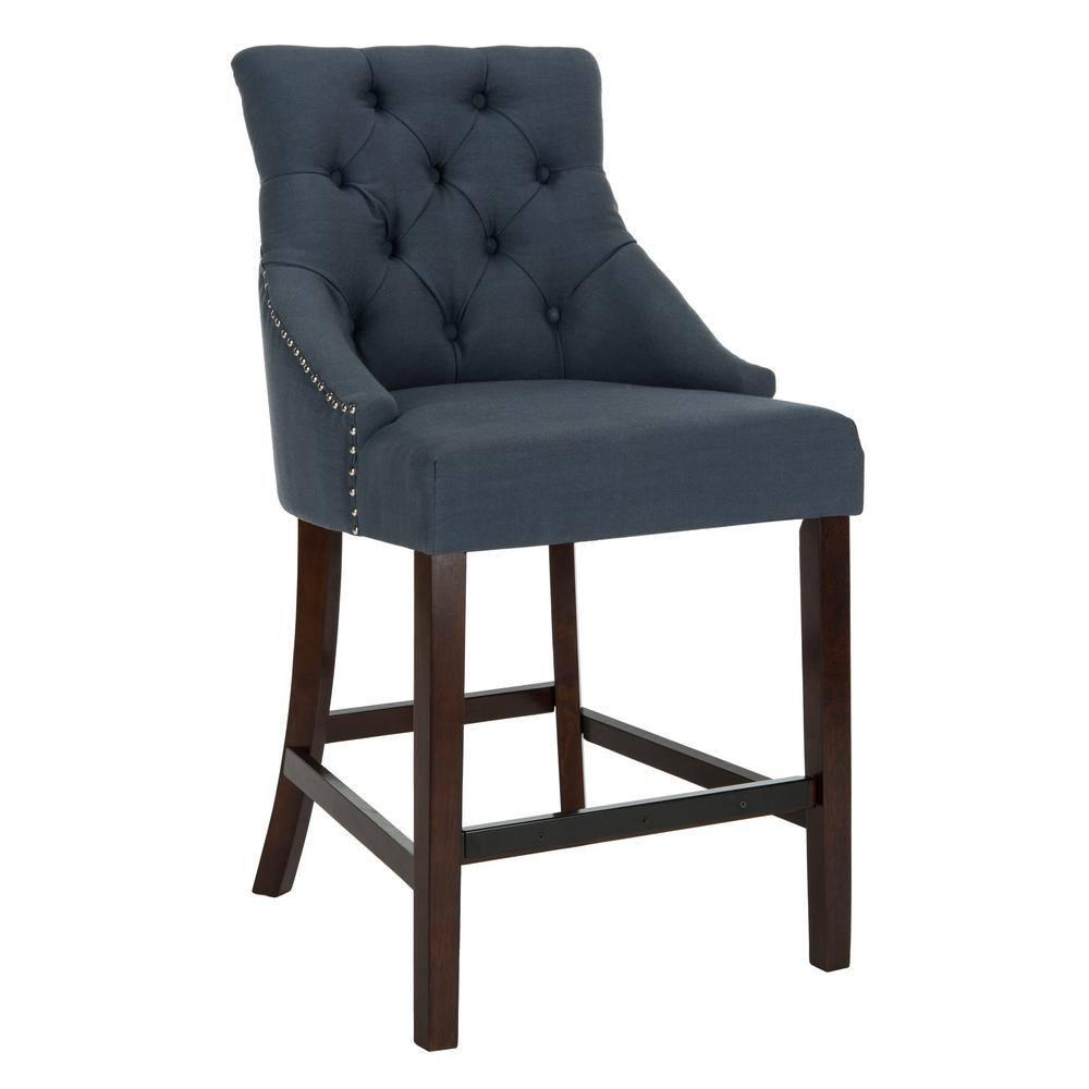 Eleni Tufted Wing Back Counter Stool (Set of 2) - BST6305 - Navy/Espresso - Safavieh