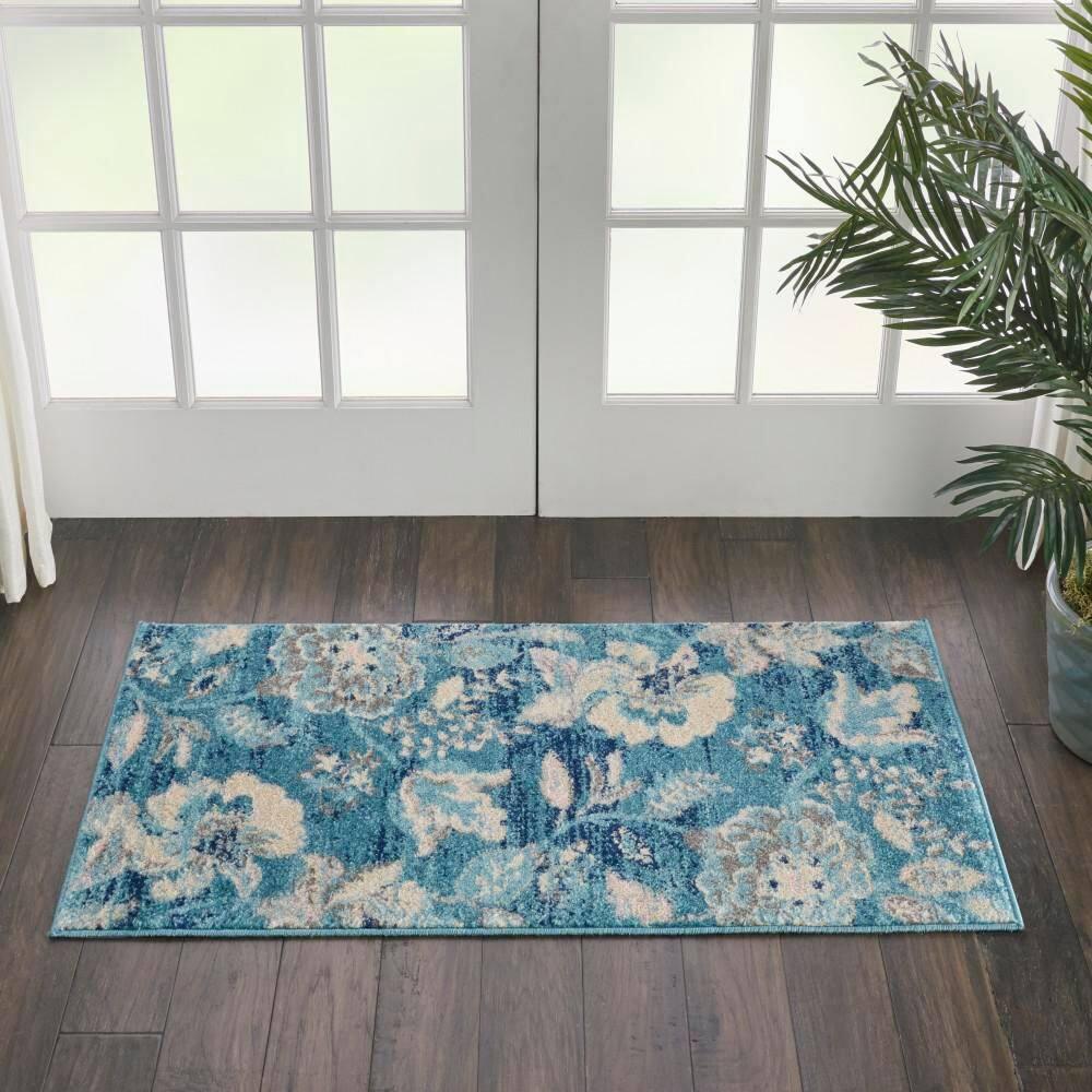 Nourison Tranquil 2' X 4' Turquoise Area Rug French Country Eclectic Floral by Nourison