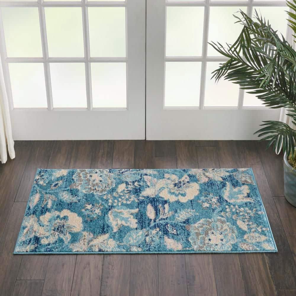 Nourison Tranquil 2' X 4' Turquoise Area Rug French Country Eclectic Floral by Nourison