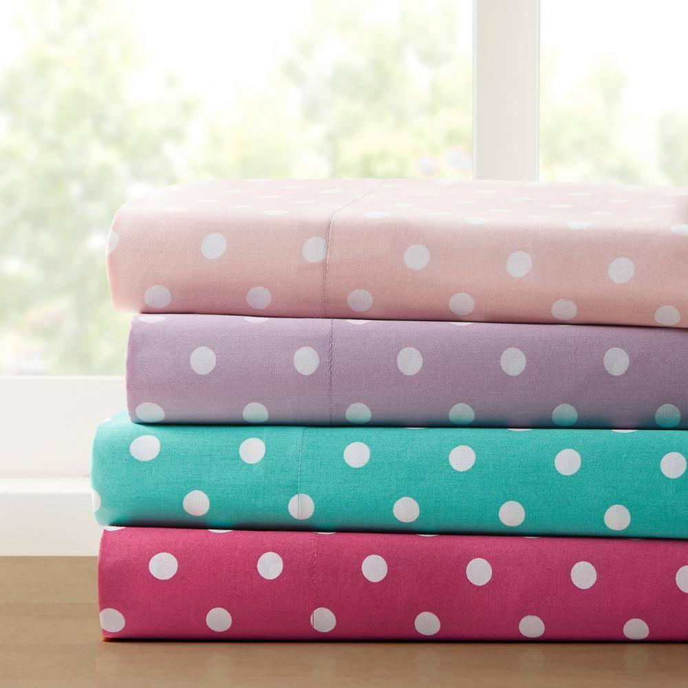 Queen Polka Dot Printed Cotton Sheet Set Dark Pink
