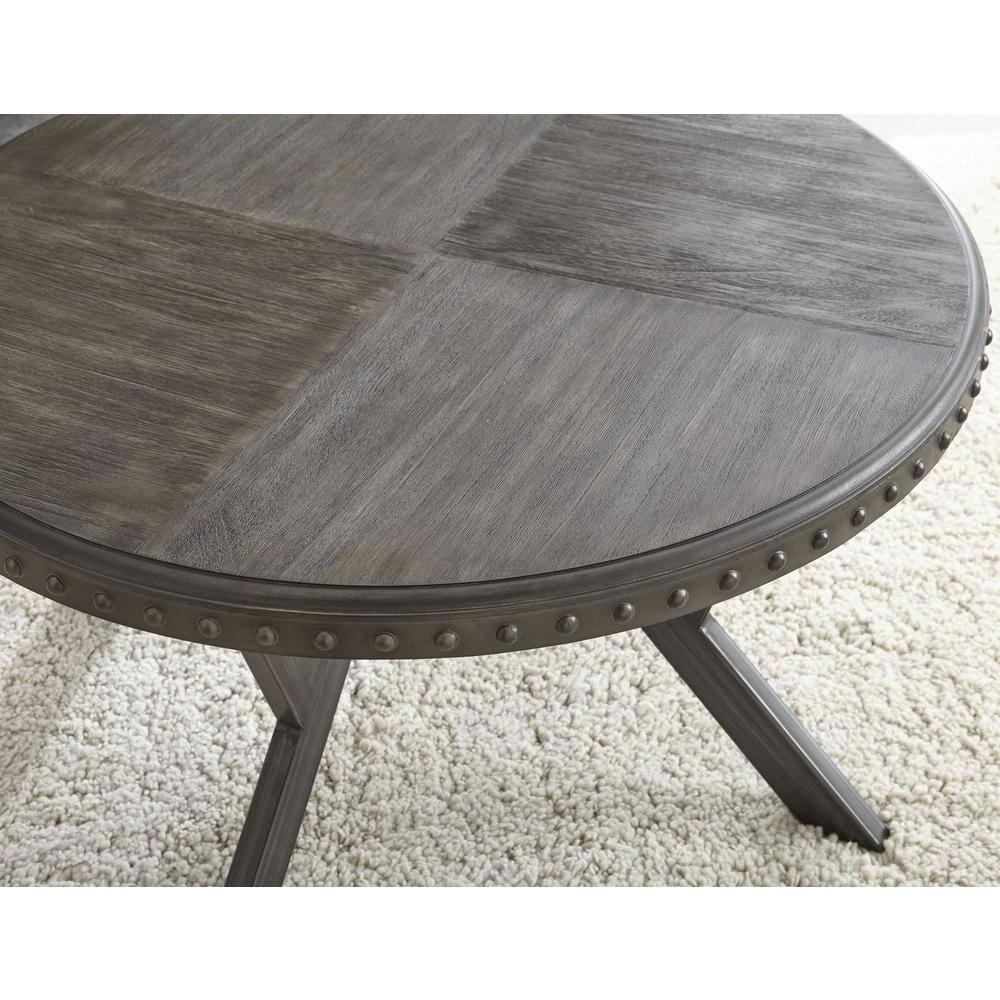 Steve Silver Alamo Indoor Industrial Wood and Nailhead 18" Height Round Coffee Table, Gray