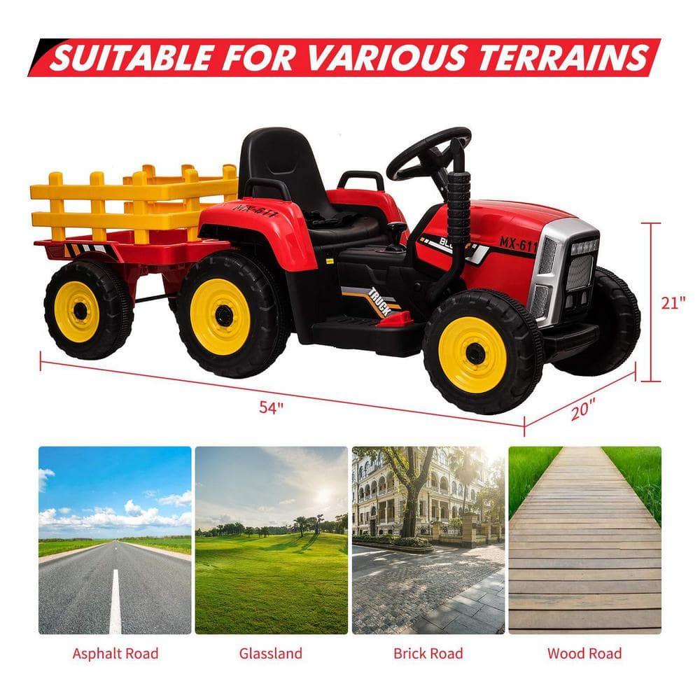 12V Kids Ride On Tractor with Trailer & Remote Control,Red, 35W